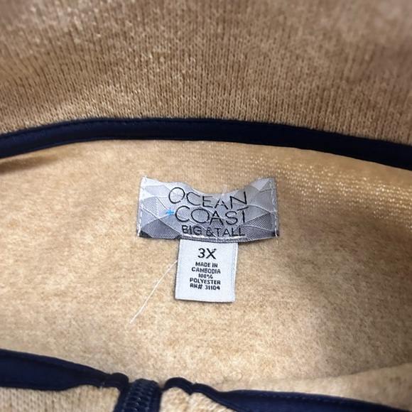 Ocean Coast Men’s 3X Big and Tall Tan Sweater Jacket - Picture 3 of 8
